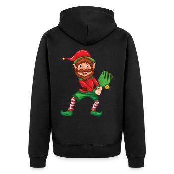Weihnachtself mit Weihnachts-Pickleball-Schläger - Unisex Premium Bio Zip Hoodie - Schwarz - Hinten - Nico (187cm)