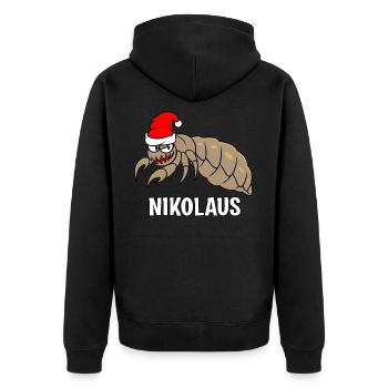 Nikolaus - Unisex Premium Bio Zip Hoodie - Schwarz - Hinten - Nico (187cm)