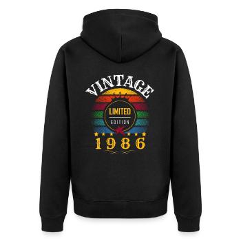 Vintage Retro Jahr 1986 Sonnenuntergang - Unisex Premium Bio Zip Hoodie - Schwarz - Hinten - Nico (187cm)