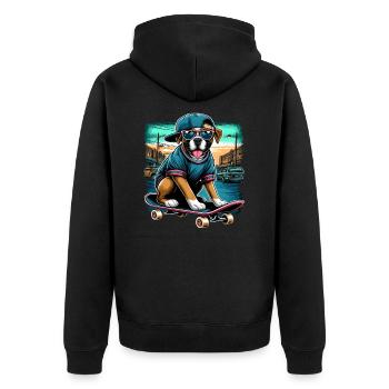 Urban Hip Hop Boxer Hund Skater T Shirt - Unisex Premium Bio Zip Hoodie - Schwarz - Hinten - Nico (187cm)