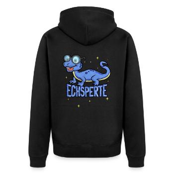 Echsperte, für Echsen, Leguan und Reptilien Fans - Unisex Premium Bio Zip Hoodie - Schwarz - Hinten - Nico (187cm)