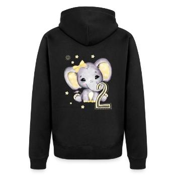 Kids 2nd Birthday Elephant Girl - Unisex Premium Organic Zip Hoodie - black - Back - Nico (187cm)