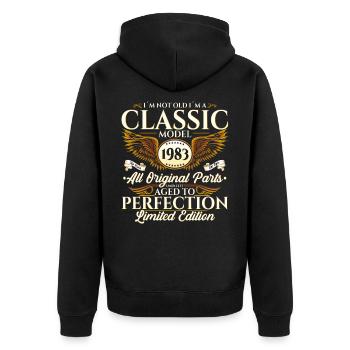 Vintage 1983 39. Geburtstag Jahrgang 83 Geschenk - Unisex Premium Bio Zip Hoodie - Schwarz - Hinten - Nico (187cm)