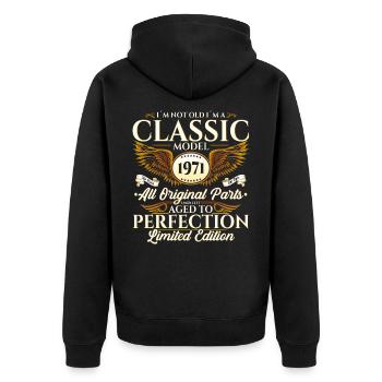 Vintage 1971 Geburtstag Jahrgang Geschenk Herren - Unisex Premium Bio Zip Hoodie - Schwarz - Hinten - Nico (187cm)