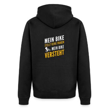 Mein Bike stellt keine Fragen, mein Bike versteht - Unisex Premium Bio Zip Hoodie - Schwarz - Hinten - Nico (187cm)