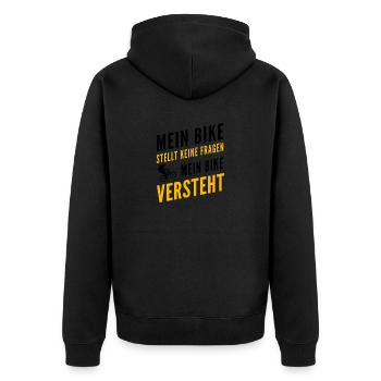 Mein Bike stellt keine Fragen, mein Bike versteht - Unisex Premium Bio Zip Hoodie - Schwarz - Hinten - Nico (187cm)