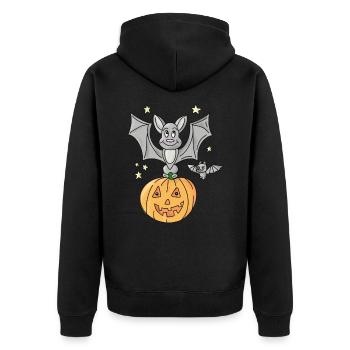 Halloween Bat Sitting On A Pumpkin - Unisex Premium Organic Zip Hoodie - black - Back - Nico (187cm)