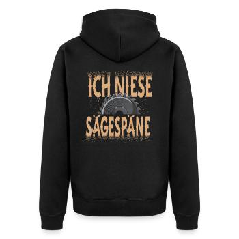 Tischler Zimmermann Lustiges Ich Niese Sägespäne - Unisex Premium Bio Zip Hoodie - Schwarz - Hinten - Nico (187cm)
