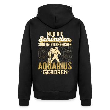 Sternzeichen Aquarius Wassermann Spruch Geschenk - Unisex Premium Bio Zip Hoodie - Schwarz - Hinten - Nico (187cm)