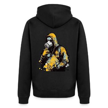 Hood woman wearing a face mask with a yellow - Veste à capuche bio Premium Unisexe - noir - Dos - Nico (187cm)
