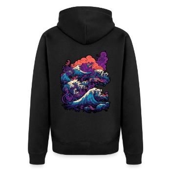 Tsunami-Welle japanische Kunst, niedrige Farbpalette - Unisex Premium Bio Zip Hoodie - Schwarz - Hinten - Nico (187cm)