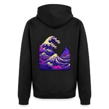 Tsunami wave japanese art, low colour palette - Unisex Premium Organic Zip Hoodie - black - Back - Nico (187cm)