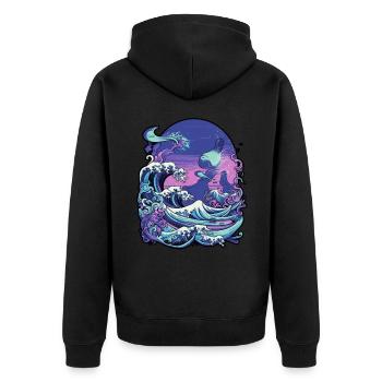 Tsunami wave japanese art, low colour palette - Veste à capuche bio Premium Unisexe - noir - Dos - Nico (187cm)