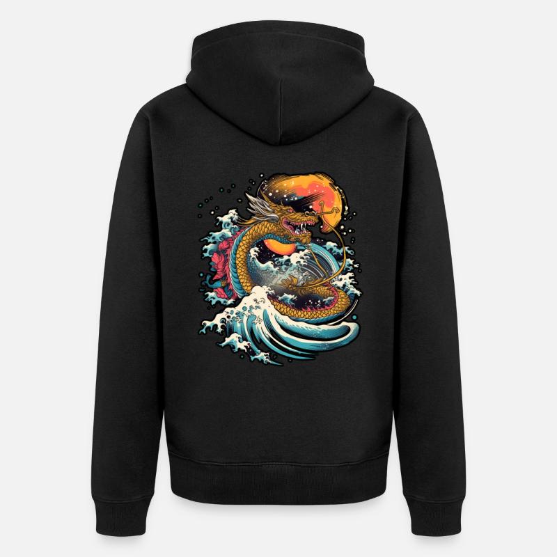 Chinese dragon emerging from water - Veste à capuche bio Premium Unisexe - noir