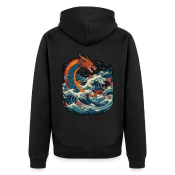 Chinesischer Drache taucht aus dem Wasser auf - Unisex Premium Bio Zip Hoodie - Schwarz - Hinten - Nico (187cm)