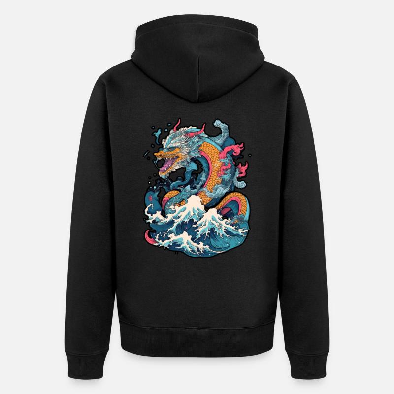 Chinese dragon emerging from water - Veste à capuche bio Premium Unisexe - noir