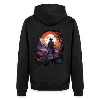 Chinese Warrior emerging from sunset, vector - Unisex Premium Organic Zip Hoodie - black - Back - Nico (187cm)