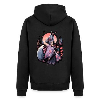 Anime girl kitsune posing, cute , fox, - Unisex Premium Organic Zip Hoodie - black - Back - Nico (187cm)