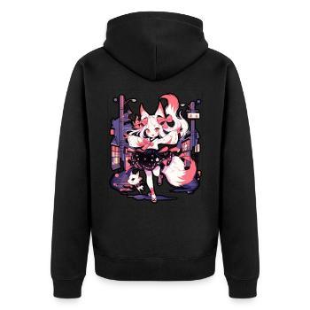 Anime girl kitsune posing, cute , fox, - Veste à capuche bio Premium Unisexe - noir - Dos - Nico (187cm)