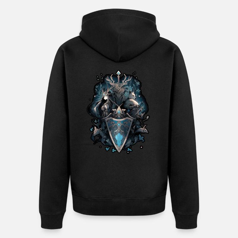 Der Schild und das Schwert, Fuchs und Mädchen Anime - Unisex Premium Bio Zip Hoodie - Schwarz