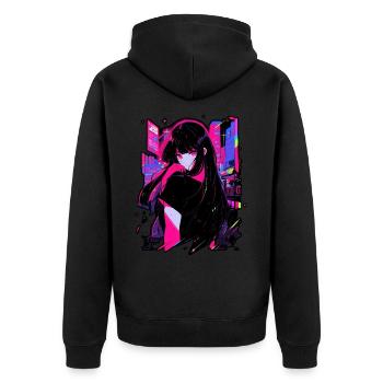 Anime girl kitsune posing, cute , fox, - Unisex Premium Organic Zip Hoodie - black - Back - Nico (187cm)