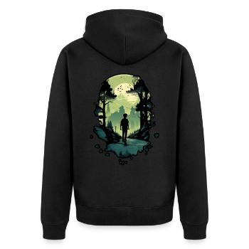 Wilderness Explorer, Man silhouette on forest - Veste à capuche bio Premium Unisexe - noir - Dos - Nico (187cm)