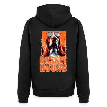 Basset Hound Dog With Sunglasses - Unisex Premium Organic Zip Hoodie - black - Back - Nico (187cm)