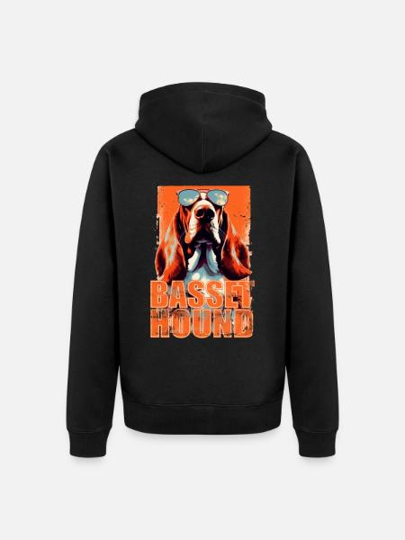 Basset Hound Hund mit Sonnenbrille - Unisex Premium Bio Zip Hoodie - Schwarz