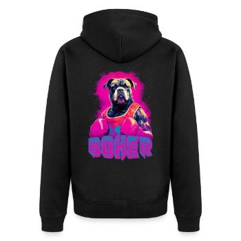 Boxer Dog With Boxing Gloves - Unisex Premium Organic Zip Hoodie - black - Back - Nico (187cm)