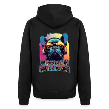French Bulldog Wearing Sunglasses And Headphones - Unisex Premium Organic Zip Hoodie - black - Back - Nico (187cm)