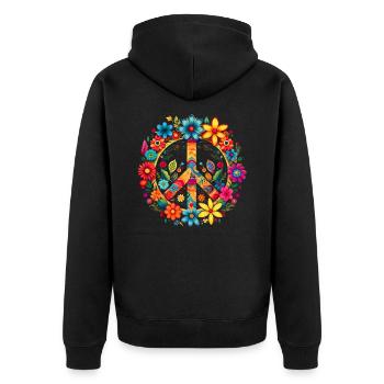 Frieden und Blumenzeichen Hippie Liebhaber Schön Niedlich - Unisex Premium Bio Zip Hoodie - Schwarz - Hinten - Nico (187cm)