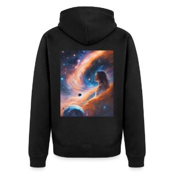 La déesse transcende dans la poussière d’étoiles - Veste à capuche bio Premium Unisexe - noir - Dos - Nico (187cm)