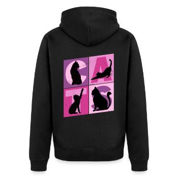 Katzen Silhouetten Pink Rosa Lila Vintage Retro - Unisex Premium Bio Zip Hoodie - Schwarz - Hinten - Nico (187cm)