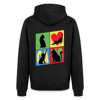 Cat Silhouettes Cat Lover Vintage Retro - Unisex Premium Organic Zip Hoodie - black - Back - Nico (187cm)