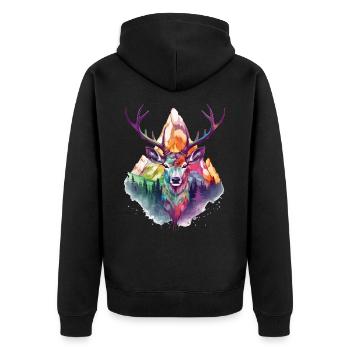Hirsch Hirschgeweih Tier Natur Wald Wildnis Berge - Unisex Premium Bio Zip Hoodie - Schwarz - Hinten - Nico (187cm)