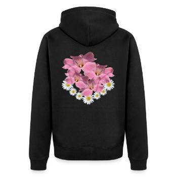 Margerite Blume pink Blumenranke Gänseblümchen - Unisex Premium Bio Zip Hoodie - Schwarz - Hinten - Nico (187cm)