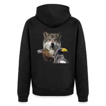 Wolf and Eagles - Unisex Premium Organic Zip Hoodie - black - Back - Nico (187cm)