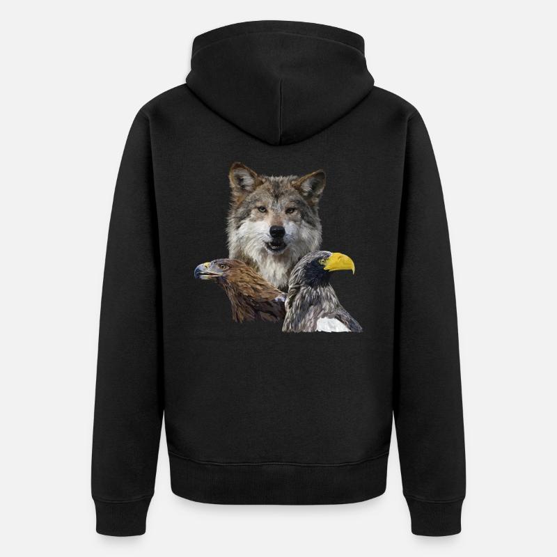 Wolf und Adler - Unisex Premium Bio Zip Hoodie - Schwarz