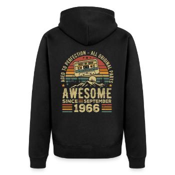 Birthday September 1966 Vintage September 1966 - Unisex Premium Organic Zip Hoodie - black - Back - Nico (187cm)