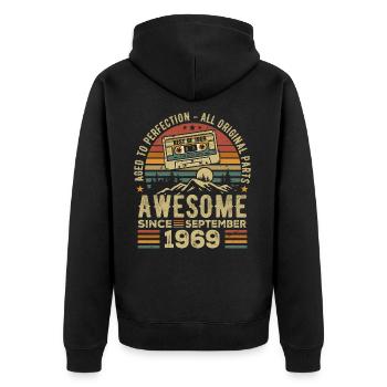 Birthday September 1969 Vintage September 1969 - Unisex Premium Organic Zip Hoodie - black - Back - Nico (187cm)