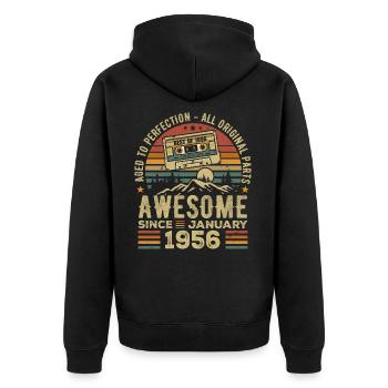 Geburtstag Januar 1956 | Geschenk Januar 1956 - Unisex Premium Bio Zip Hoodie - Schwarz - Hinten - Nico (187cm)