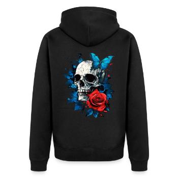 Skull Skull Butterfly Rose Flower - Unisex Premium Organic Zip Hoodie - black - Back - Nico (187cm)