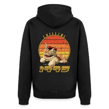 1995 Since Born Cat - Unisex Premium Organic Zip Hoodie - black - Back - Nico (187cm)