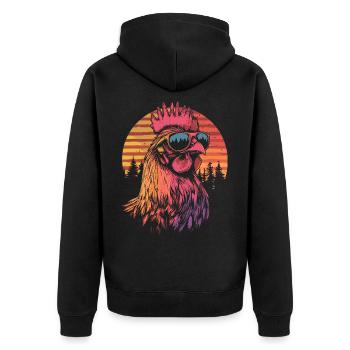 Rooster with sunglasses - Unisex Premium Organic Zip Hoodie - black - Back - Nico (187cm)