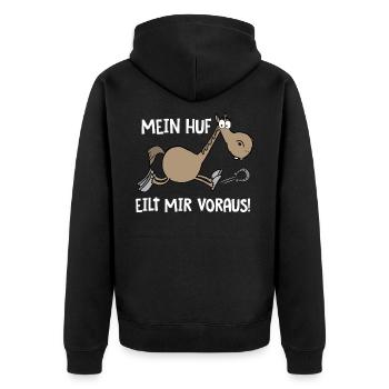 Mein Huf eilt mir voraus - Unisex Premium Bio Zip Hoodie - Schwarz - Hinten - Nico (187cm)