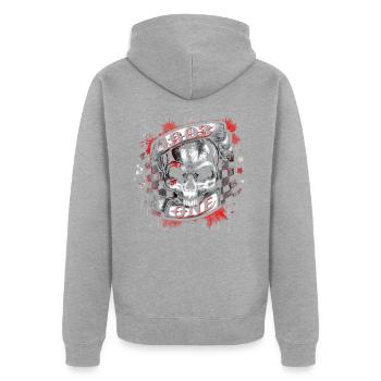 1903 One - Biker Skull - Unisex Premium Bio Zip Hoodie - Grau meliert - Hinten - Nico (187cm)