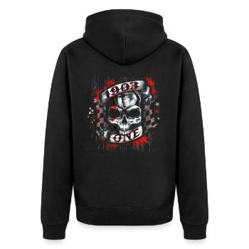 1903 One - Biker Skull - Unisex Premium Bio Zip Hoodie - Schwarz - Hinten - Nico (187cm)
