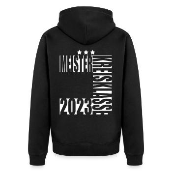Meister Kreisklasse 2023 Aufstiegstrikot - Unisex Premium Bio Zip Hoodie - Schwarz - Hinten - Nico (187cm)