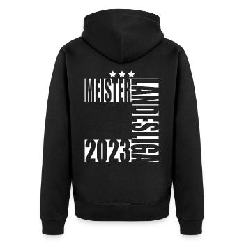Meister Landesliga 2023 Aufstiegstrikot - Unisex Premium Bio Zip Hoodie - Schwarz - Hinten - Nico (187cm)