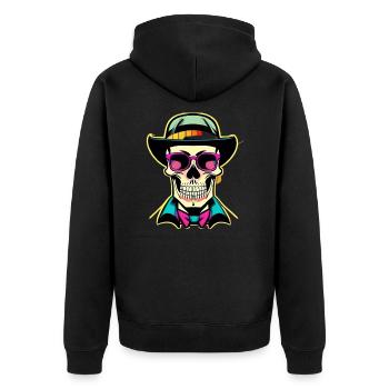 Hipster Totenkopf - Unisex Premium Bio Zip Hoodie - Schwarz - Hinten - Nico (187cm)